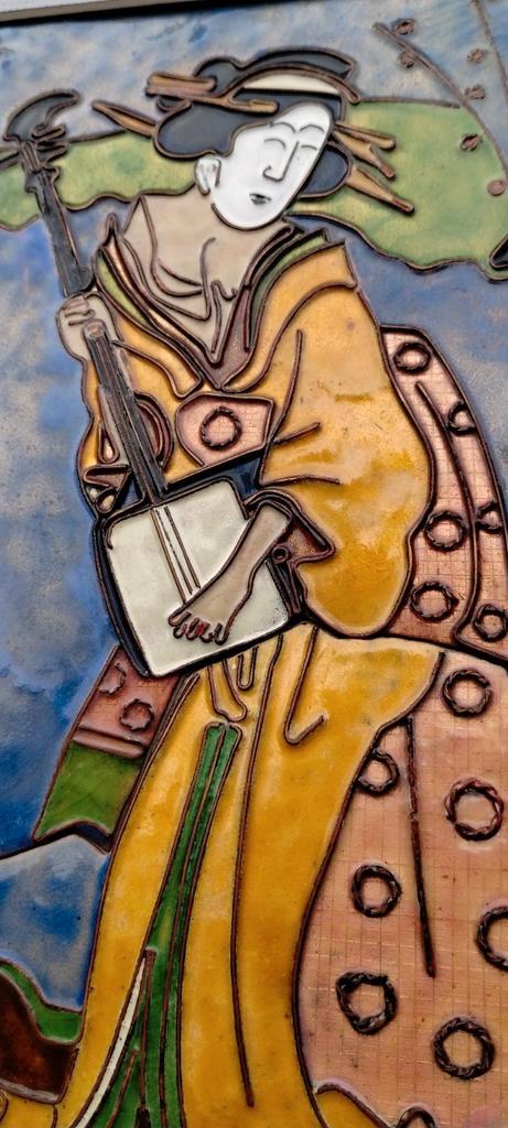 Paneel in cloisonné Japanse Geisha, Antiek en Kunst, Kunst | Niet-Westerse kunst, Ophalen of Verzenden