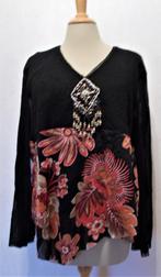 Aparte zwarte bewerkte print top/tuniek! L/XL, Kleding | Dames, Tops, Verzenden, Zwart, Maat 42/44 (L), Zo goed als nieuw