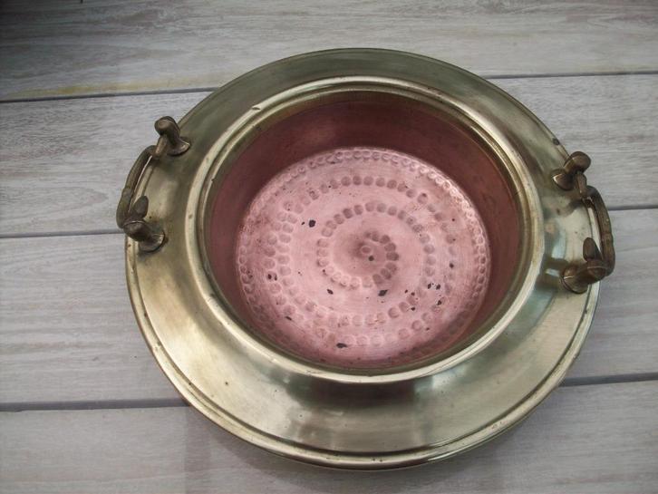 grote zware rood en geel kopere fruitschaal., Antiek en Kunst, Antiek | Koper en Brons, Ophalen of Verzenden