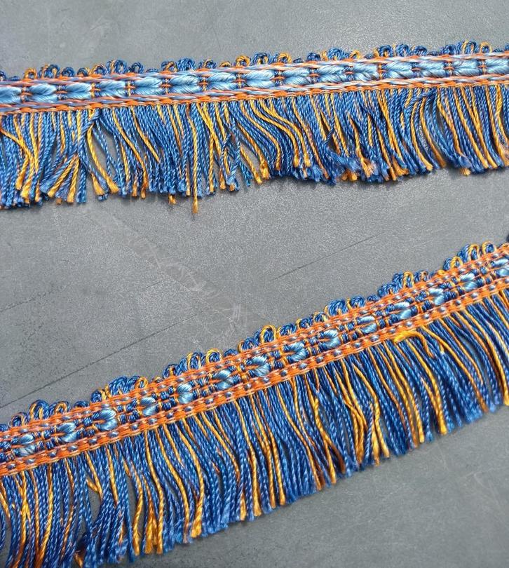 Vintage fournituren sierband blauw oranje slierten 4cm breed, Hobby en Vrije tijd, Naaien en Fournituren, Nieuw, Lint, Band of Elastiek