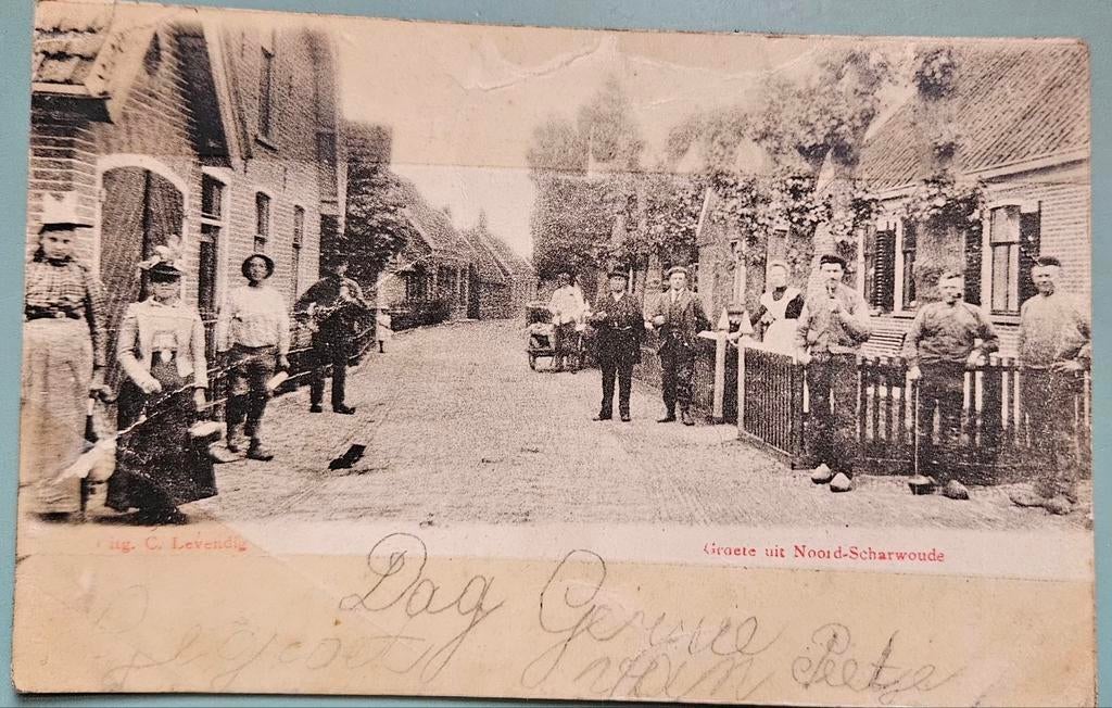 Oude ansichtkaart van Noord-Scharwoude, Verzamelen, Ophalen of Verzenden, Voor 1920, Gelopen, Noord-Holland