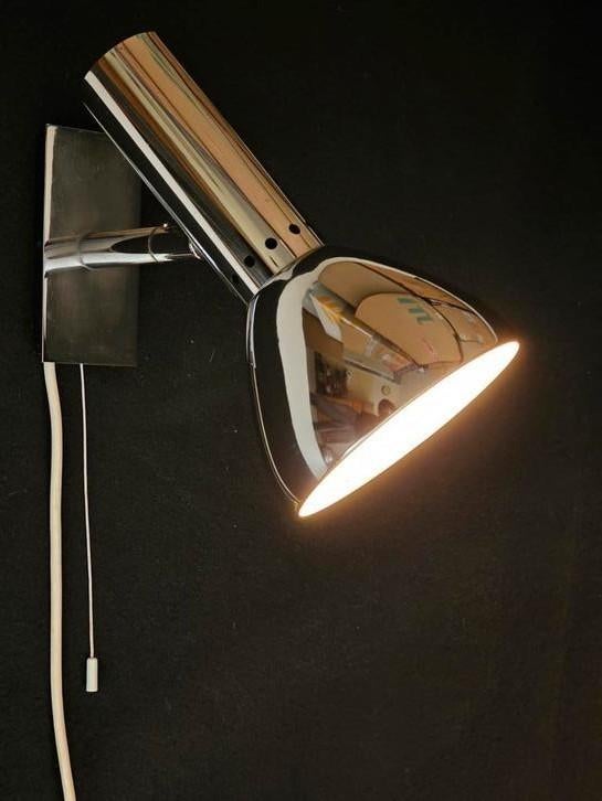 Vintage Hustadt Leuchten space-age chroom wandlamp 70 er jr., Ophalen of Verzenden