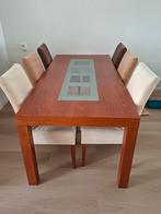 Kersenhouten meubelset met (melk)glas, Huis en Inrichting, Ophalen, Gebruikt, Modern, 4 tot 6 stoelen