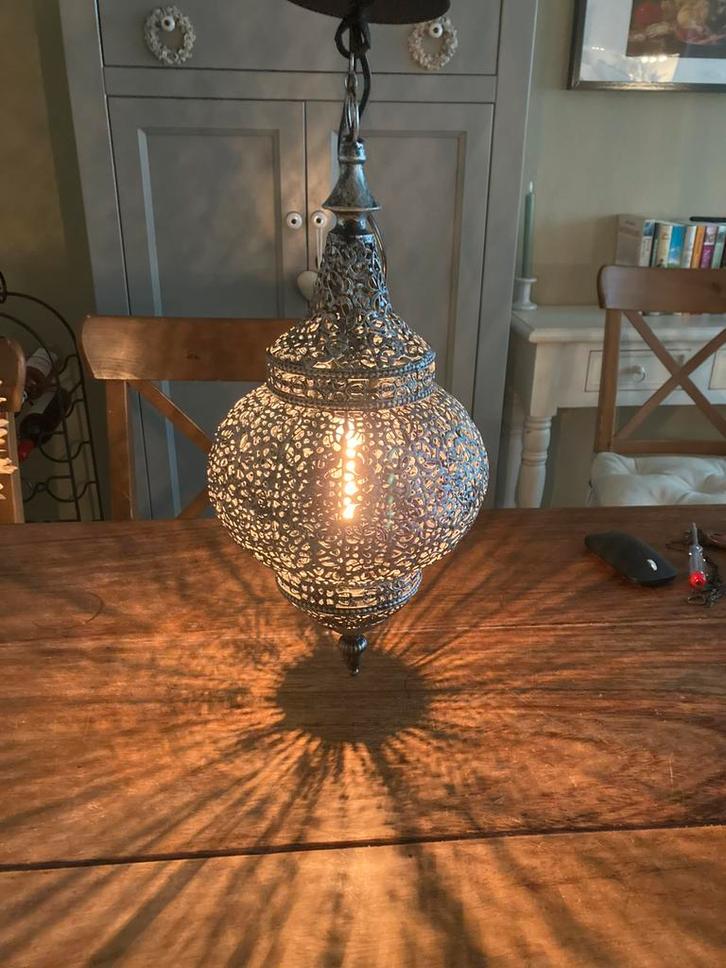 2 x Oosterse hanglampen Mira zilver 45 cm Hoog, Huis en Inrichting, Lampen | Hanglampen, Zo goed als nieuw, Minder dan 50 cm, Metaal