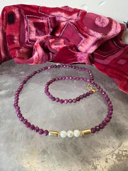Robijn akoya zoutwater parel geluk beschermt love voorspoed, Sieraden, Tassen en Uiterlijk, Kettingen, Nieuw, Zilver, Rood, Met edelsteen