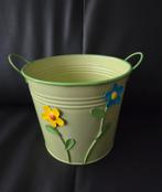 Lichtgroen Bloempotje met bloemen erop 14 cm, Huis en Inrichting, Emmers, Ophalen, Zo goed als nieuw, IJzer, Met handgreep