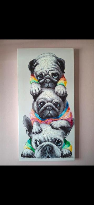 Leuk, vrolijk hondjes schilderij op canvas beschikbaar voor biedingen