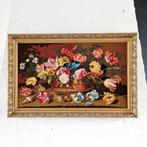 Geborduurd bloemen schilderij 80x60 cm, Antiek en Kunst, Kunst | Schilderijen | Klassiek, Ophalen