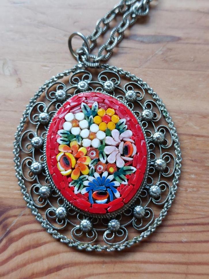Vintage Italiaanse Micromozaïek Hanger, Sieraden, Tassen en Uiterlijk, Kettingen, Gebruikt, Overige materialen, Overige kleuren