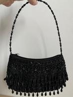 Vintage Tasje Zwart Lovers en Kralen 22 cm, Ophalen of Verzenden, Gebruikt, Zwart, Avondtasje