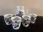 Antieke Keramieken Kan met Bekers - Bloemmotief Vintage Set, Antiek en Kunst, Antiek | Keramiek en Aardewerk, Ophalen of Verzenden