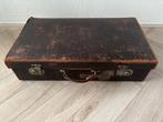 Antieke bruine lederen reiskoffer., Ophalen of Verzenden