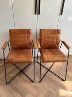 6 Cognac Leren Eetkamerstoelen, Huis en Inrichting, Stoelen, Ophalen, Gebruikt, Bruin, Leer