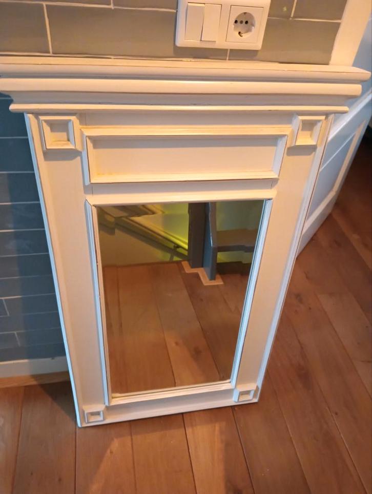 Teakhouten spiegel met facet geslepen glas, Doe-het-zelf en Verbouw, Glas en Ramen, Gebruikt, Glasplaat, Minder dan 80 cm, Minder dan 80 cm