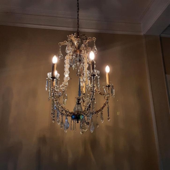 Prachtige Antieke Kroonluchter, Huis en Inrichting, Lampen | Kroonluchters, Gebruikt, Glas, Metaal, Ophalen