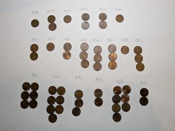 Partij (54x) 1 Cent Munten (1948-1977) beschikbaar voor biedingen