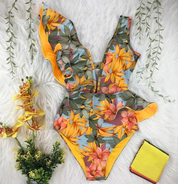 Blauw geel bloemen badpak zomer blauwe bloem monokini beschikbaar voor biedingen