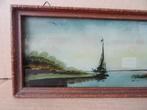 Curiosa schilderij geschilderd achter glas 34x10 Tramp art, Antiek en Kunst, Ophalen of Verzenden
