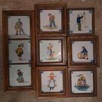 9 Friese tegels in lijst - Makkum, Antiek en Kunst, Ophalen of Verzenden