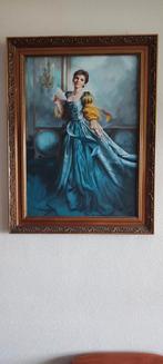 Portret van een dame in blauwe jurk, Antiek en Kunst, Ophalen of Verzenden