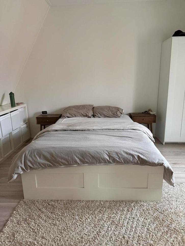 IKEA Brimnes Bed - Zonder Opbergruimte, Huis en Inrichting, Slaapkamer | Bedden, Gebruikt, Tweepersoons, 140 cm, 200 cm, Hout