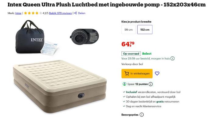 INTEX Queen Ultra Plush Luchtbed, Caravans en Kamperen, Luchtbedden, Zo goed als nieuw, 2-persoons, Ingebouwde pomp, Ophalen
