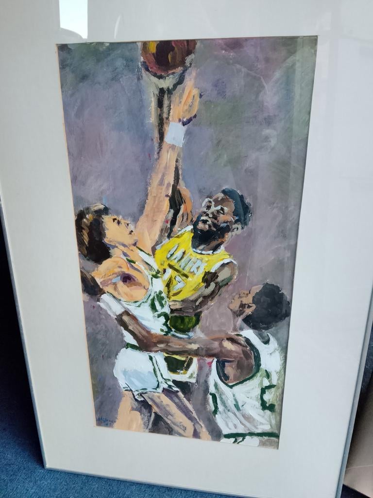 Schilderij basketbal in pastelkrijt.  Blijleven?, Ophalen