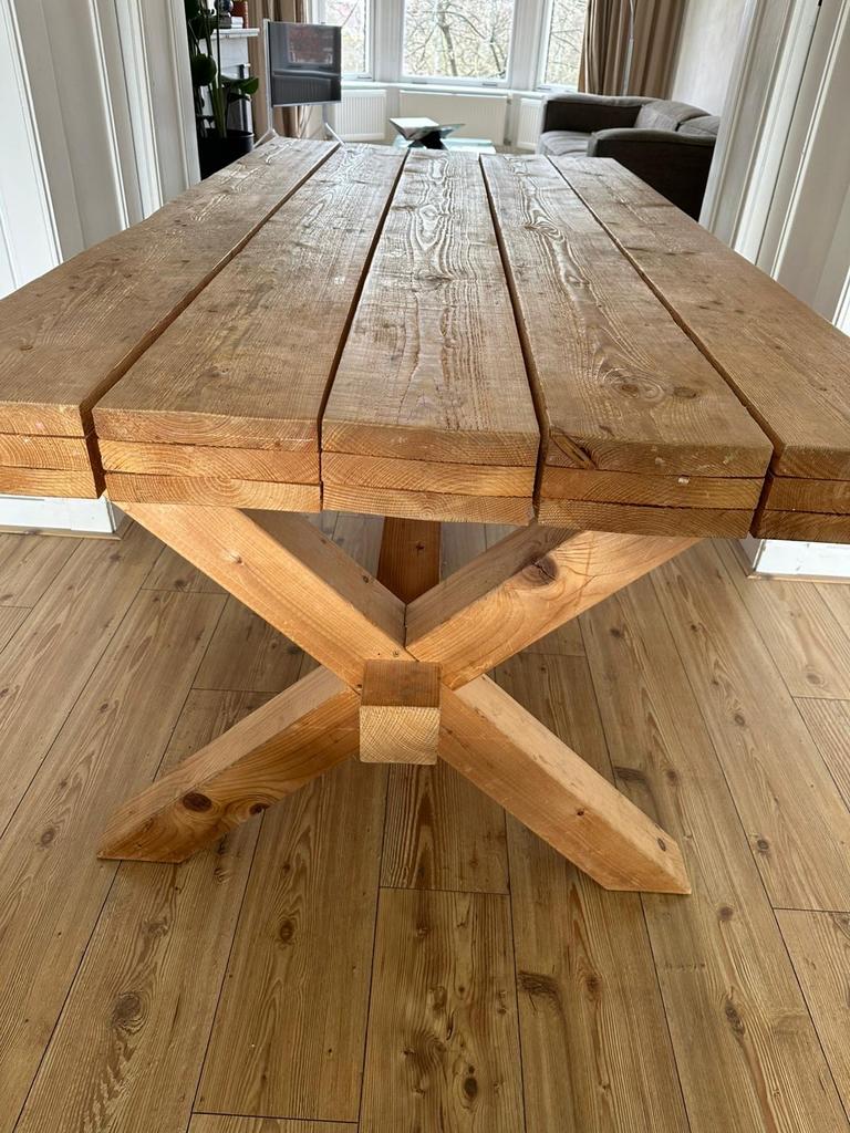 Robuuste Steigerhouten eettafel, Ophalen, Gebruikt, 50 tot 100 cm, 150 tot 200 cm