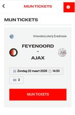 FEYENOORD - AJAX  2x Blauwe Zijde vak B, Tickets en Kaartjes, Twee personen