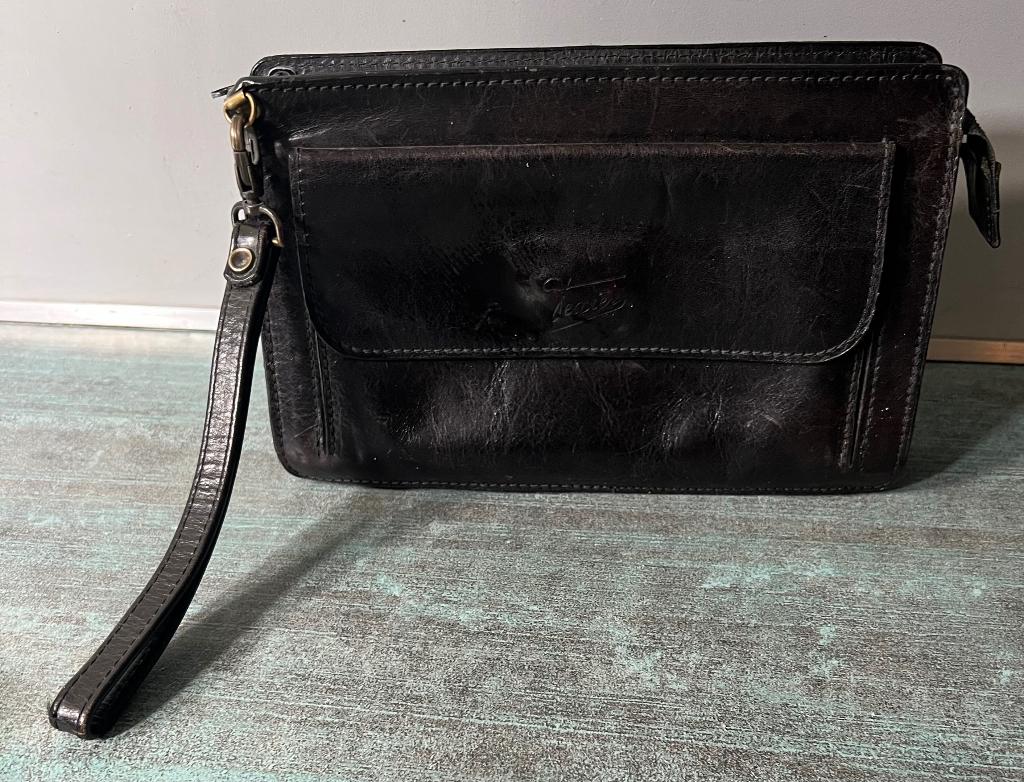 Texier.  Leren polstasje., Bruin, Minder dan 40 cm, Minder dan 35 cm, Zo goed als nieuw