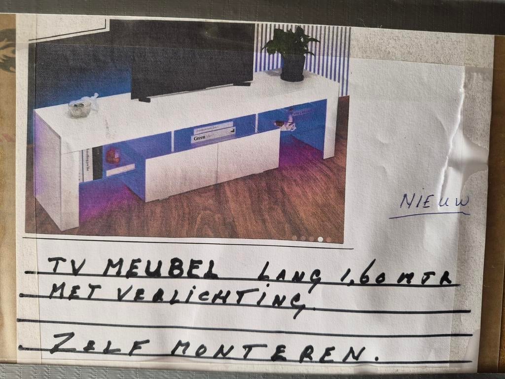 Modern TV-meubel met LED-verlichting - 160 cm breed, Ophalen, Nieuw, 150 tot 200 cm