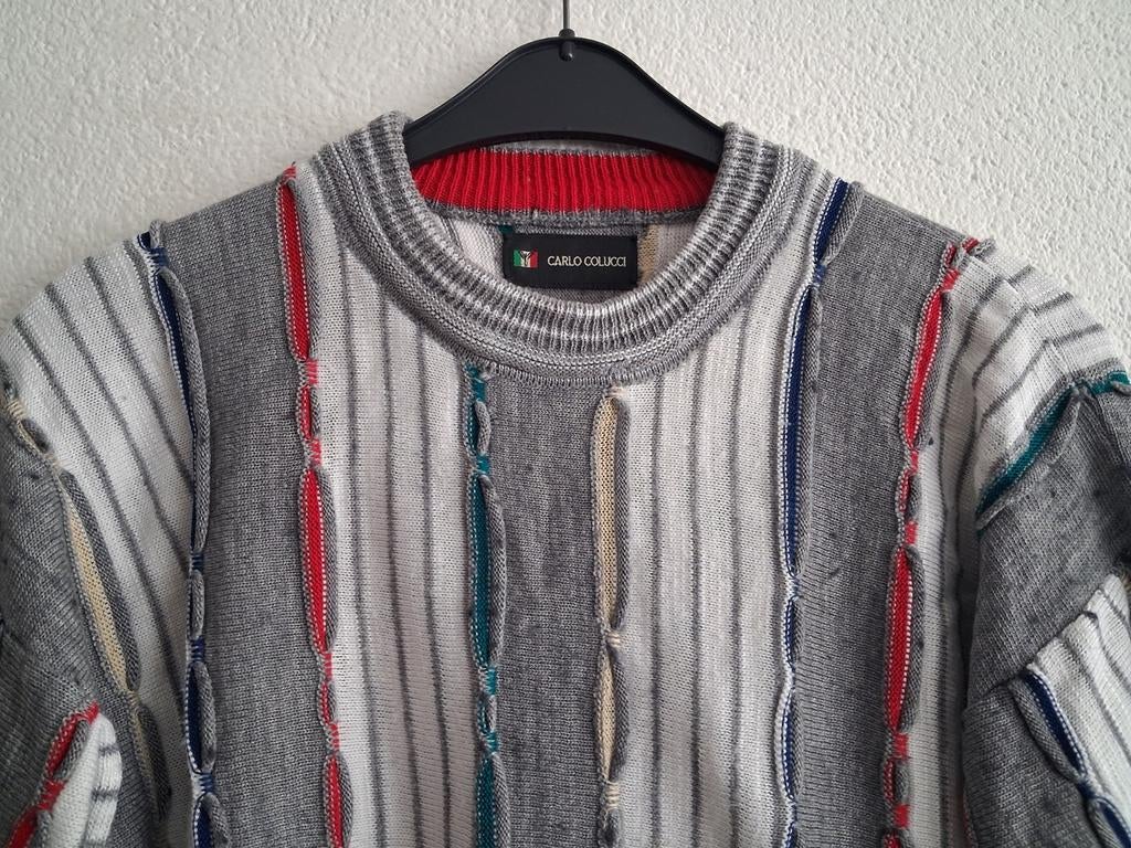 Carlo Colucci trui grijs met kleurrijke strepen Maat L, Kleding | Heren, Ophalen of Verzenden