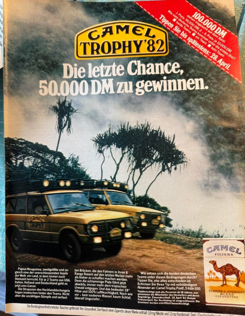 Advertentie 1982 Camel Trophy Papua Nieuw Guinea, Verzenden, Zo goed als nieuw, Auto's