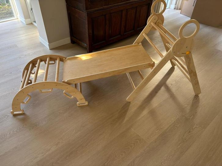 Houten Klimrek voor Binnen, Kinderen en Baby's, Speelgoed | Buiten | Speeltoestellen, Zo goed als nieuw, Glijbaan, Klimnet, Klimwand