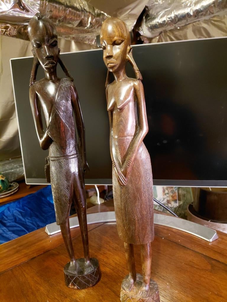 Handgemaakte Afrikaanse EbbenHouten Beelden - Man en Vrouw, Groep mensen, Ophalen of Verzenden, Handgemaakt, 20 - 50 cm