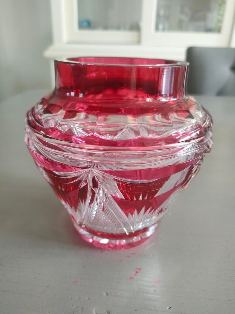 Val Saint Lambert rode Pique Fleur Rood cristaal rooster, Ophalen