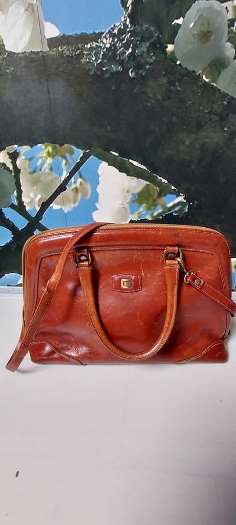 Leren tas met schouderband - Vintage look, Sieraden, Tassen en Uiterlijk, Tassen | Damestassen, Ophalen of Verzenden, Gebruikt