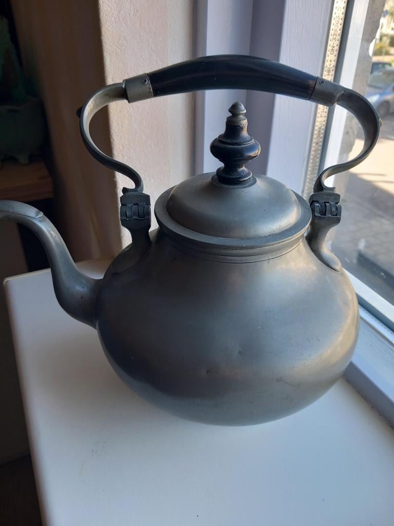 Antieke Tinnen Theepot# Hendrik Kamphof# Zwolle # 19de eeuw, Ophalen of Verzenden
