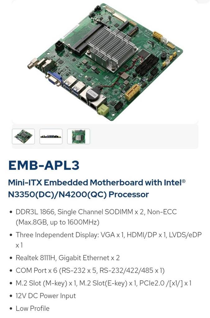 EMB-APL3 Mini-ITX Embedded Moederbord, Computers en Software, Moederborden, DDR3, Ophalen of Verzenden