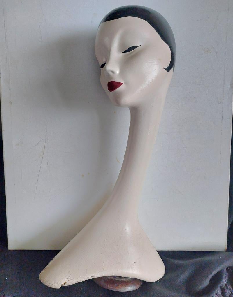 Vintage 62 cm Art Deco Mannequin Hoofd - Elegante Display, Antiek en Kunst, Ophalen of Verzenden