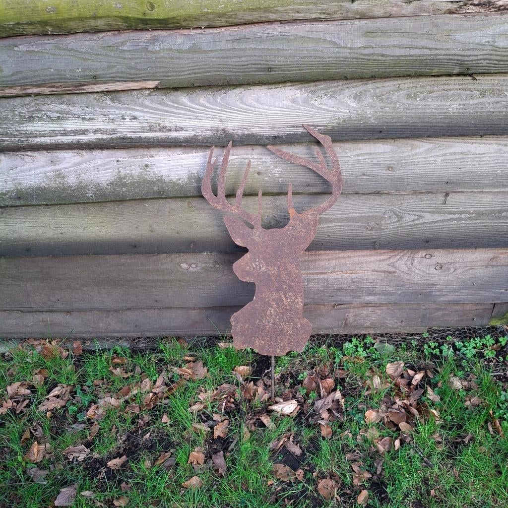 Hertenkop van roestig plaatstaal, Ophalen of Verzenden, Zo goed als nieuw