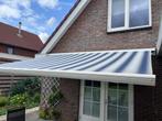 Zonnescherm - Knikarmscherm met blauw/wit gestreept doek, Tuin en Terras, Zonneschermen, Ophalen, Gebruikt, 150 tot 300 cm, 250 cm tot 450 cm