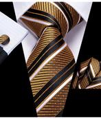 100% zijde Stropdas Pochet Manchetknopen Goud Zwart -NIEUW-, Ophalen of Verzenden, Nieuw, Overige kleuren, Met patroon