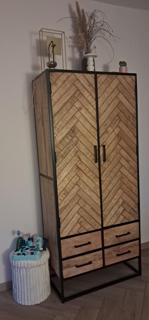 Mangohouten kast met staal - Zo goed als nieuw, 50 tot 100 cm, Zo goed als nieuw, 25 tot 50 cm, Met deur(en)
