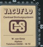 Sticker: Vacuflo Centraal Stofzuigsysteem - Van Gorp Alphen, Ophalen of Verzenden, Zo goed als nieuw, Bedrijf of Vereniging