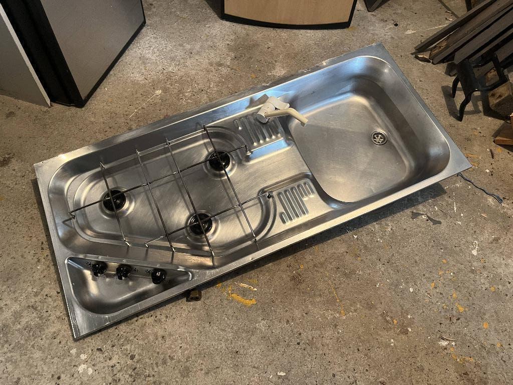 RVS aanrechtblad kook & spoel combinatie 3 gaspitten, Ophalen, Gebruikt