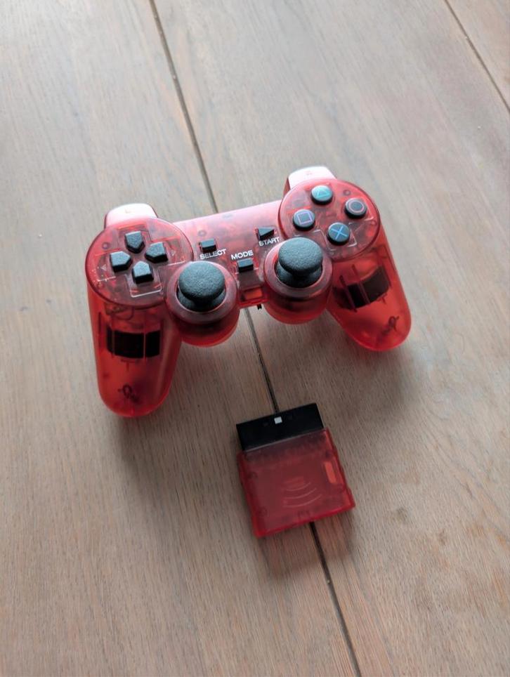 Draadloze PS2 controller transparant rood, Spelcomputers en Games, Spelcomputers | Sony PlayStation 2, Zo goed als nieuw, Phat