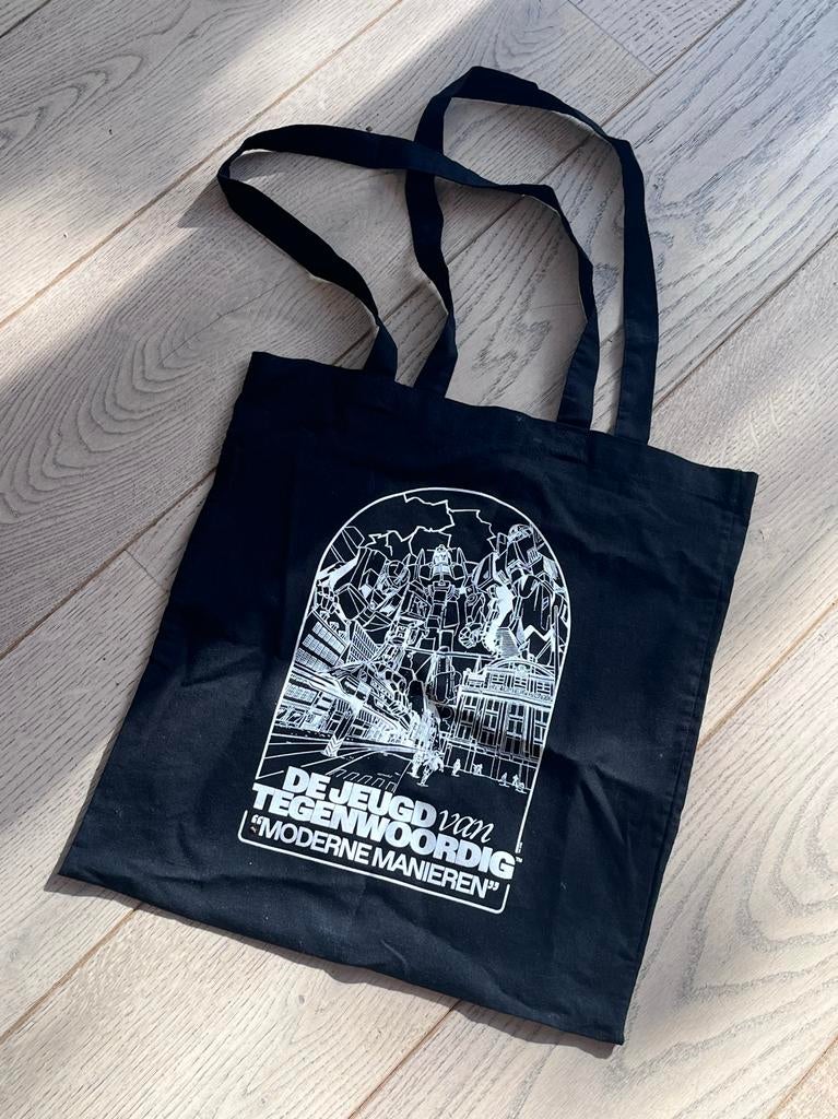 Zwarte stoffen tas met opdruk de Jeugd van Tegenwoordig, Ophalen of Verzenden, Gebruikt, Zwart, Overige merken