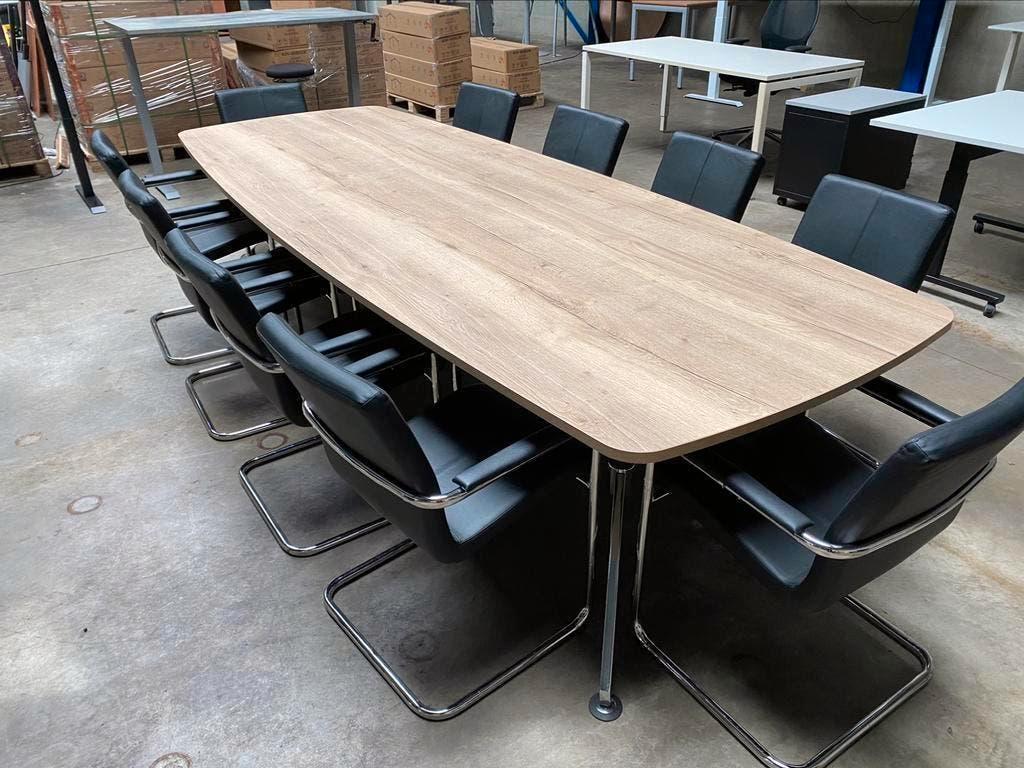 Vergadertafel natuur eiken blad met Chrome onderstel, Ophalen of Verzenden, Nieuw