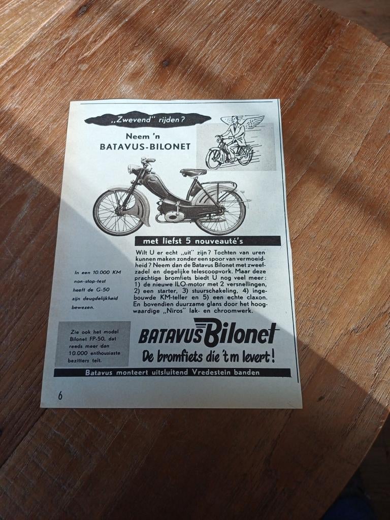 Advertentie van Batavus bilonet bromfiets zwevend 1955, Ophalen of Verzenden, Zo goed als nieuw, Overige typen